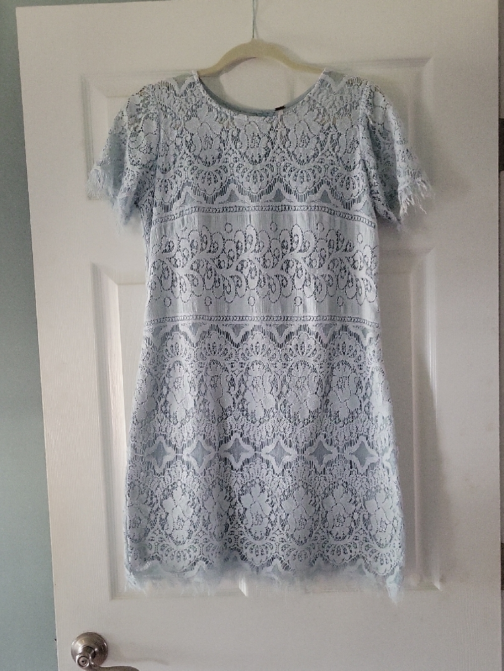 Free People Light Blue Lace Short Sleeve Mini Dress